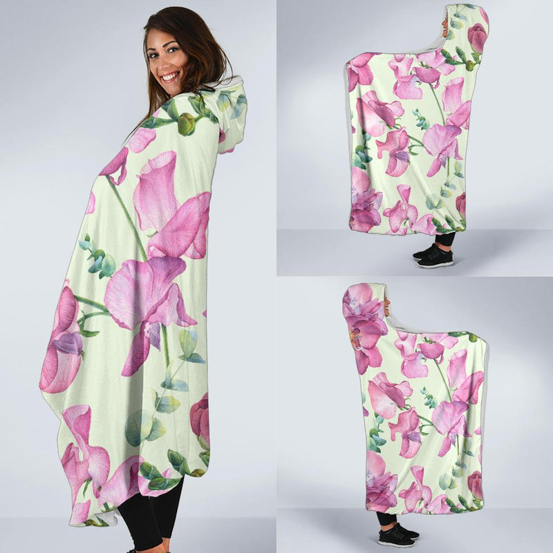 Peony Pattern Print Design PE011 Hooded Blanket-JORJUNE.COM