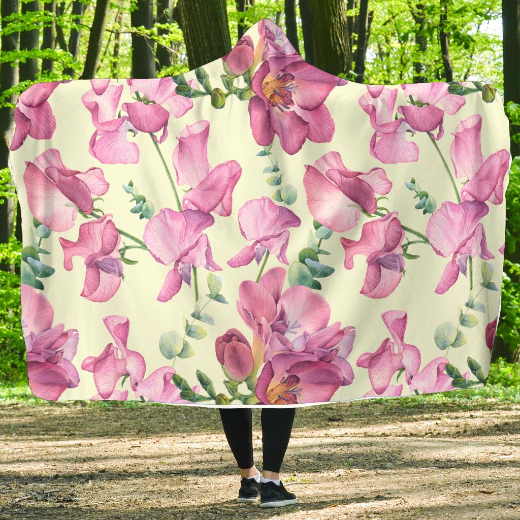 Peony Pattern Print Design PE011 Hooded Blanket-JORJUNE.COM