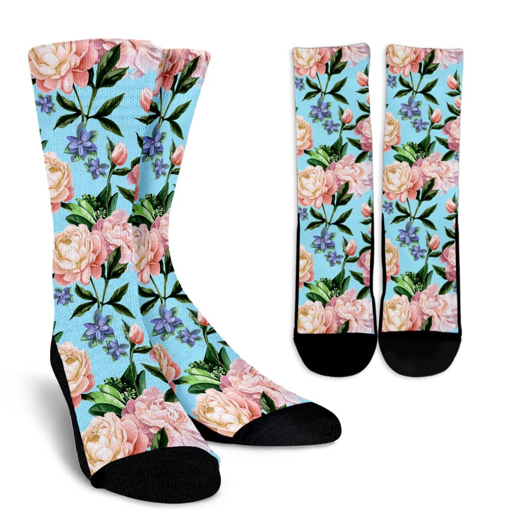 Peony Pattern Print Design PE02 Crew Socks-JORJUNE.COM