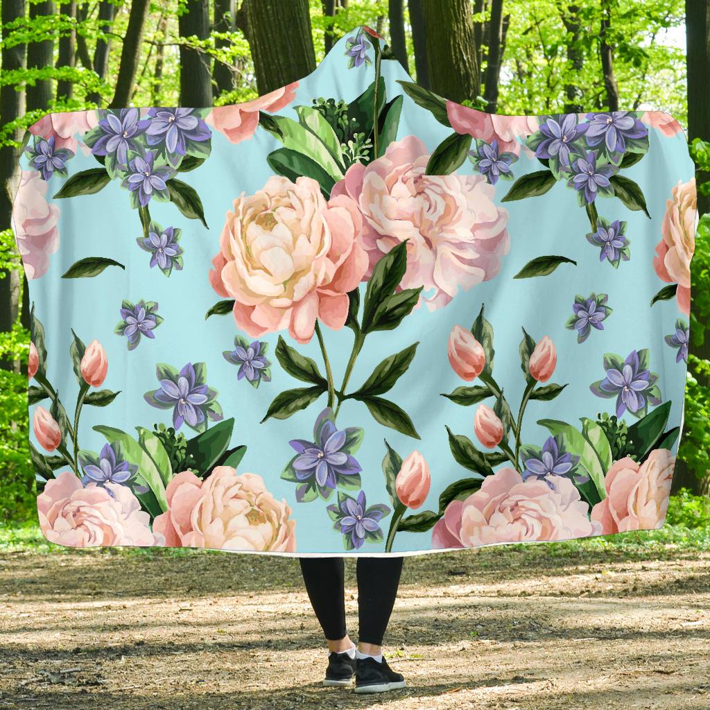 Peony Pattern Print Design PE02 Hooded Blanket-JORJUNE.COM