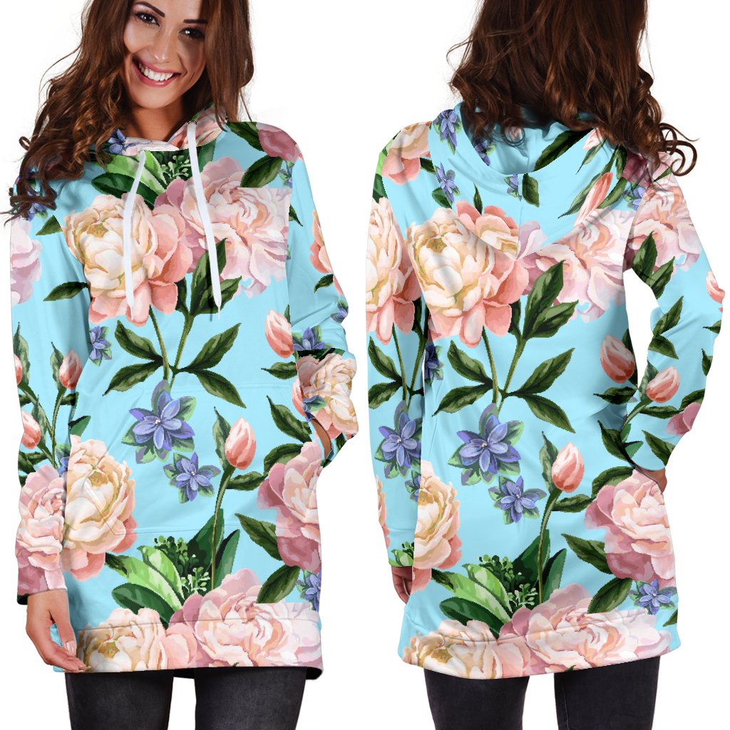 Peony Pattern Print Design PE02 Women Hoodie Dress