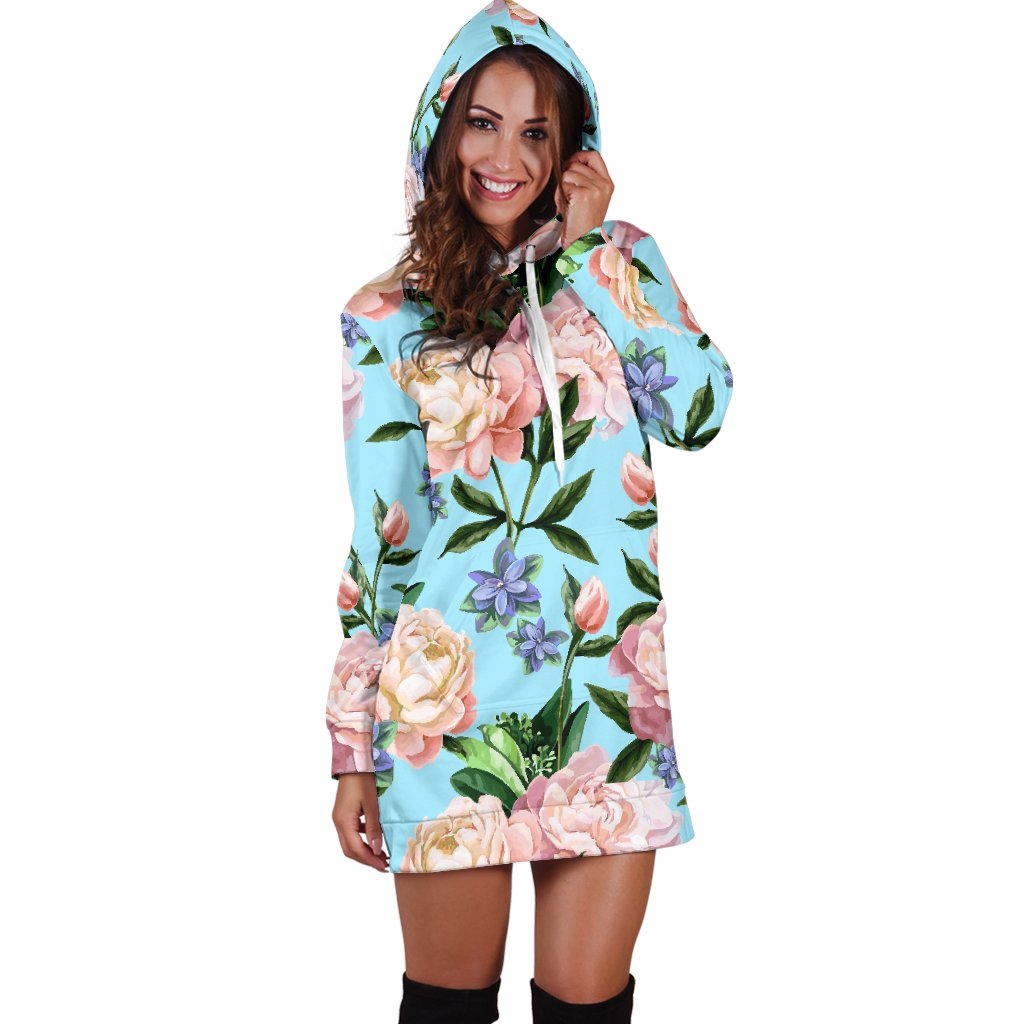 Peony Pattern Print Design PE02 Women Hoodie Dress