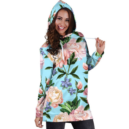 Peony Pattern Print Design PE02 Women Hoodie Dress