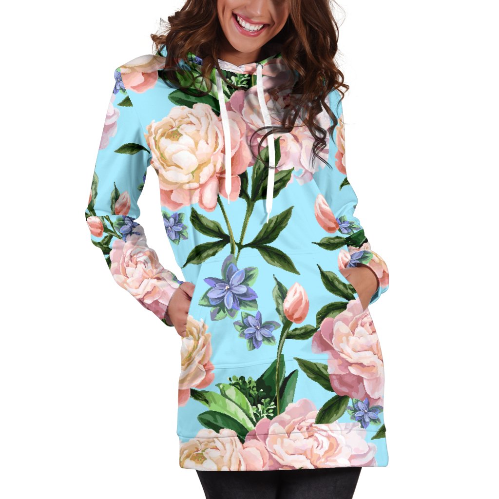 Peony Pattern Print Design PE02 Women Hoodie Dress