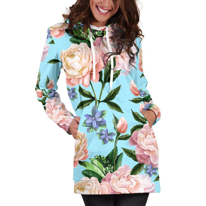 Peony Pattern Print Design PE02 Women Hoodie Dress