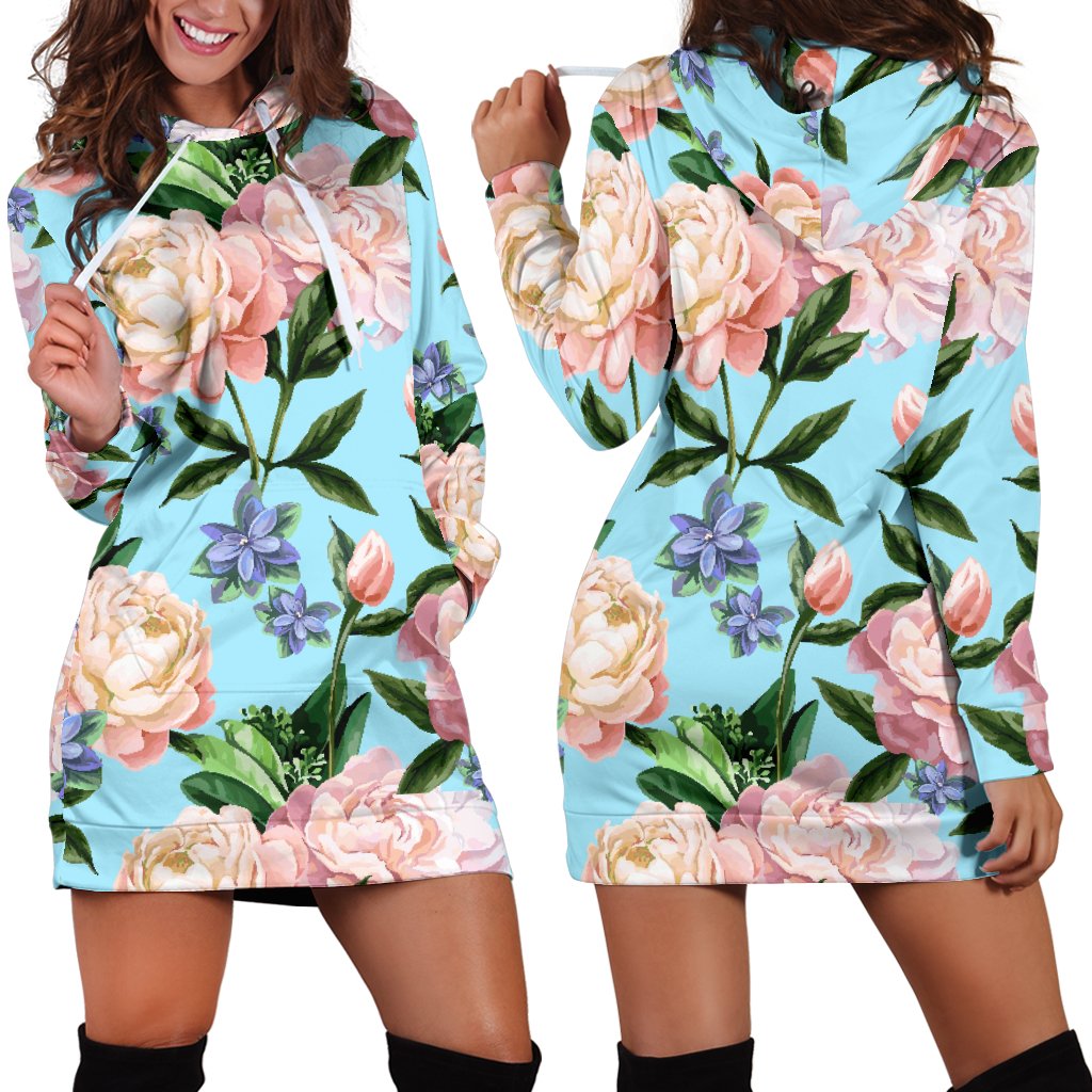 Peony Pattern Print Design PE02 Women Hoodie Dress