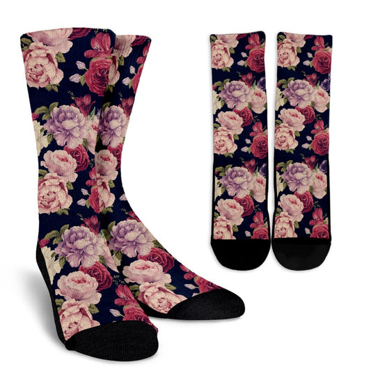 Peony Pattern Print Design PE03 Crew Socks-JORJUNE.COM