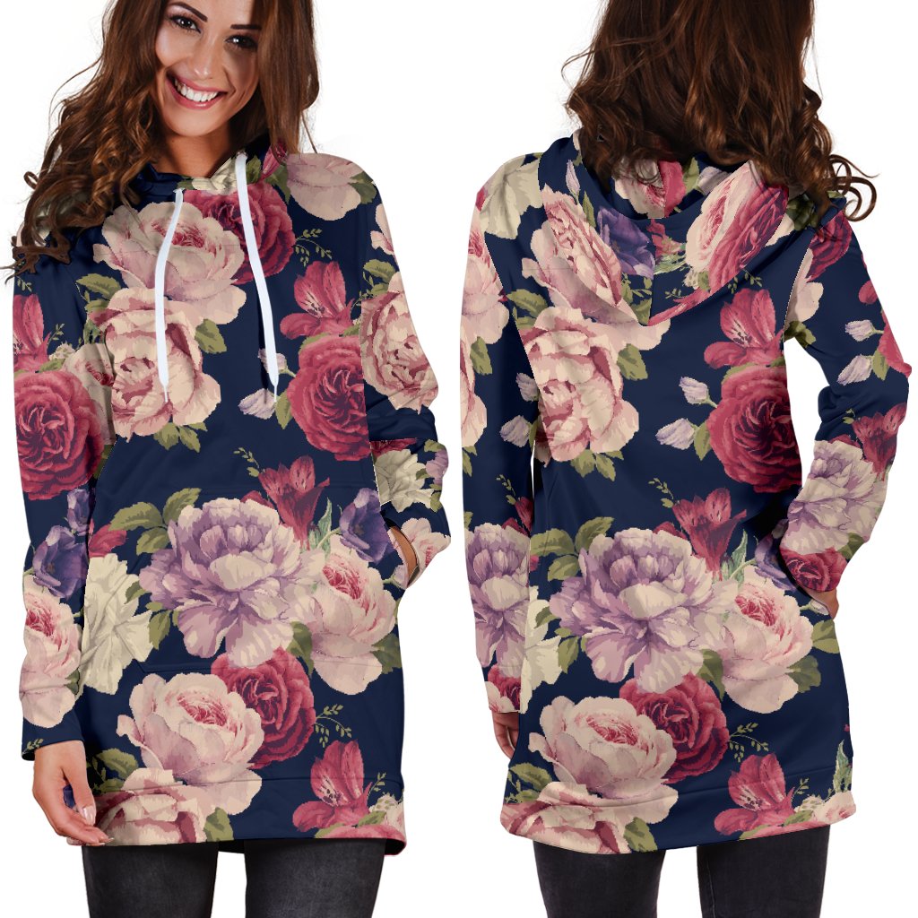 Peony Pattern Print Design PE03 Women Hoodie Dress