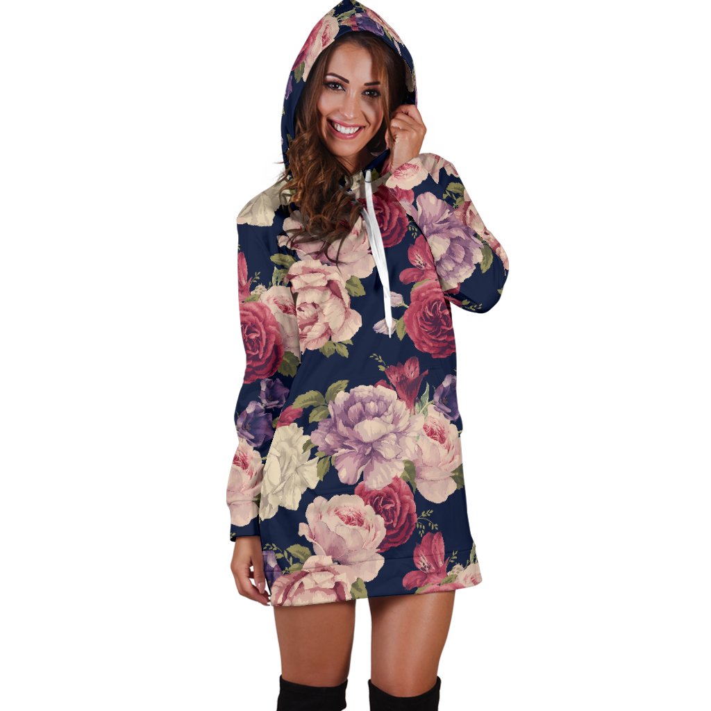 Peony Pattern Print Design PE03 Women Hoodie Dress