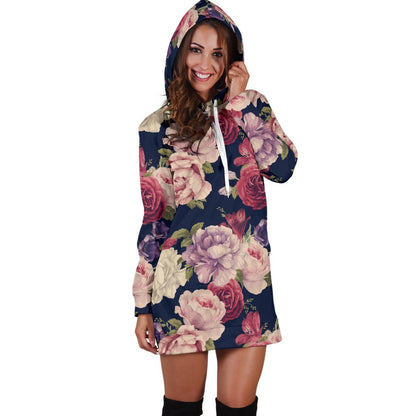 Peony Pattern Print Design PE03 Women Hoodie Dress