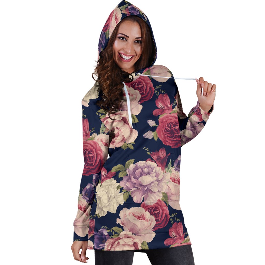 Peony Pattern Print Design PE03 Women Hoodie Dress