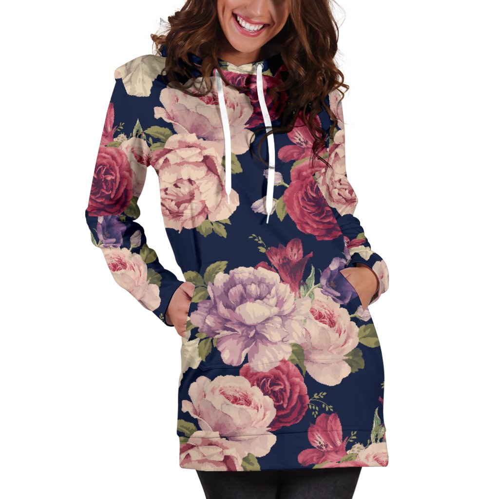 Peony Pattern Print Design PE03 Women Hoodie Dress