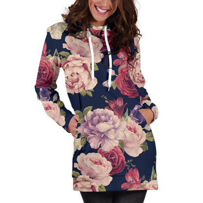 Peony Pattern Print Design PE03 Women Hoodie Dress