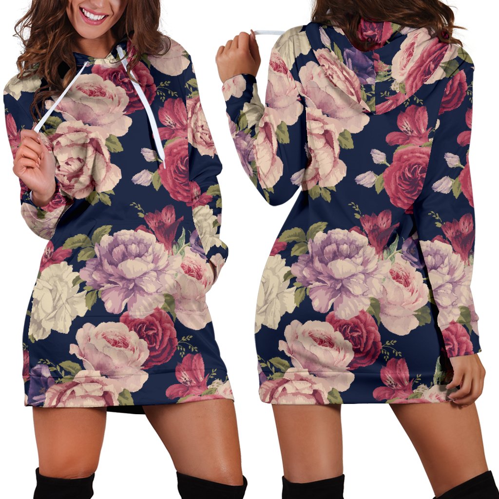 Peony Pattern Print Design PE03 Women Hoodie Dress