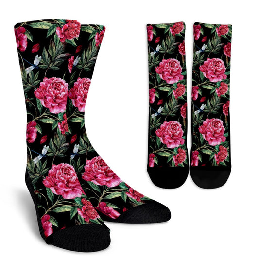 Peony Pattern Print Design PE04 Crew Socks-JORJUNE.COM