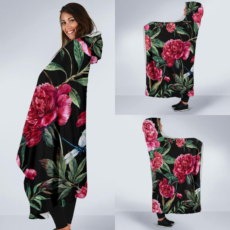 Peony Pattern Print Design PE04 Hooded Blanket-JORJUNE.COM