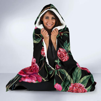 Peony Pattern Print Design PE04 Hooded Blanket-JORJUNE.COM