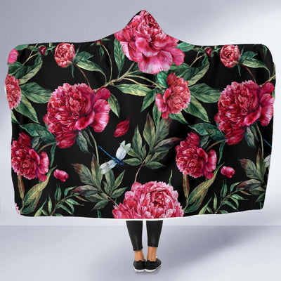 Peony Pattern Print Design PE04 Hooded Blanket-JORJUNE.COM