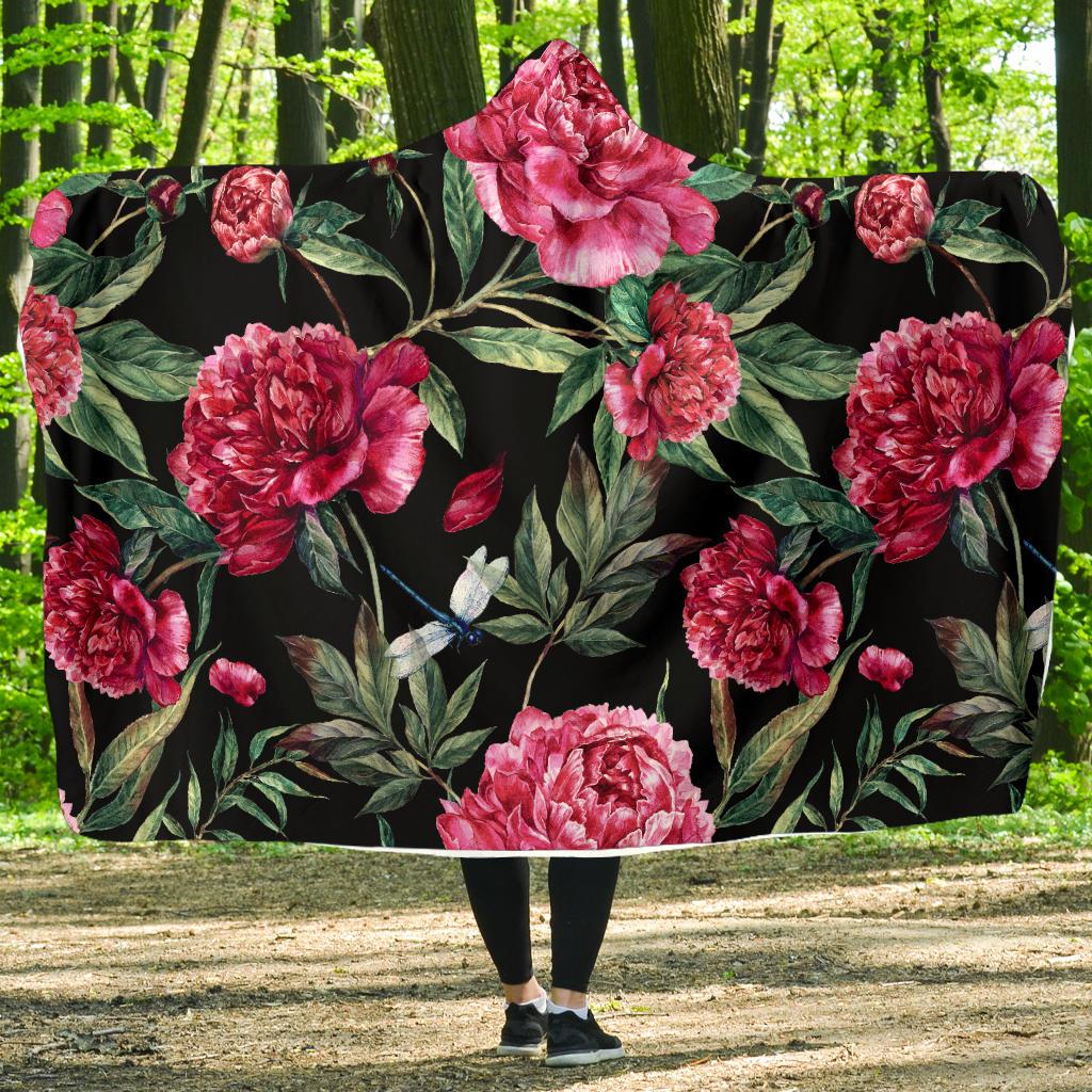 Peony Pattern Print Design PE04 Hooded Blanket-JORJUNE.COM