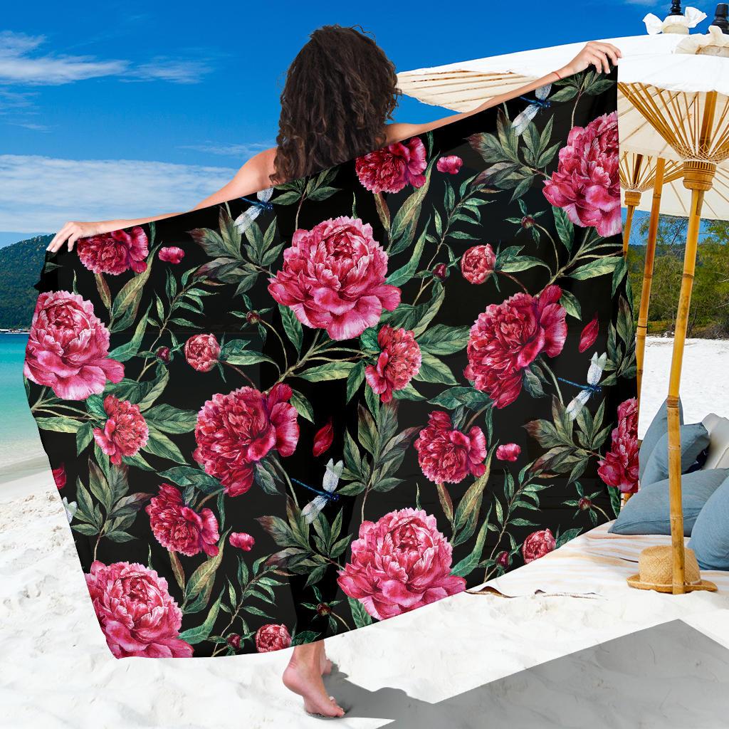Peony Pattern Print Design PE04 Sarong Pareo Wrap-JORJUNE.COM