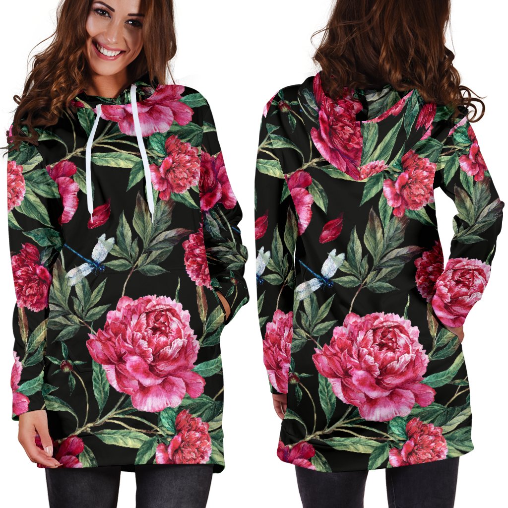 Peony Pattern Print Design PE04 Women Hoodie Dress
