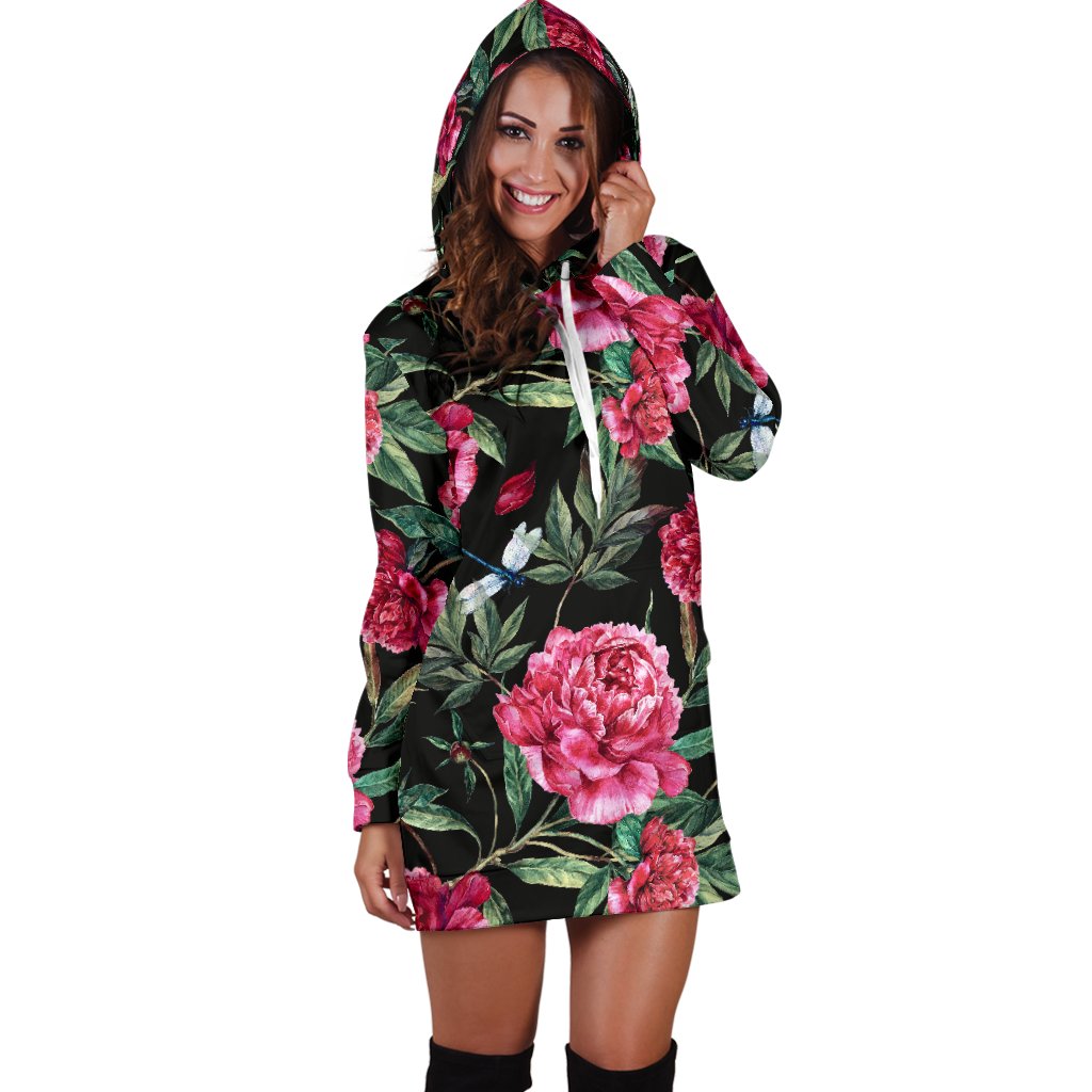 Peony Pattern Print Design PE04 Women Hoodie Dress
