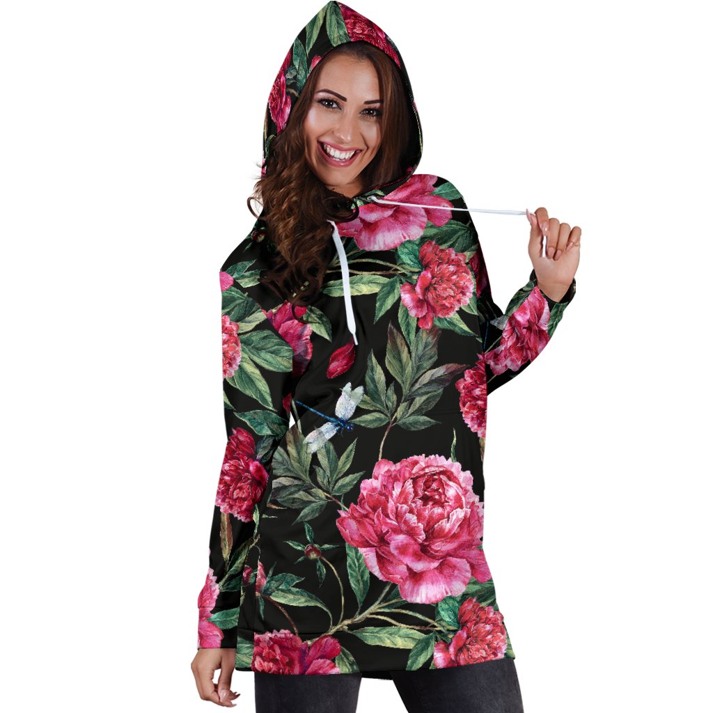 Peony Pattern Print Design PE04 Women Hoodie Dress