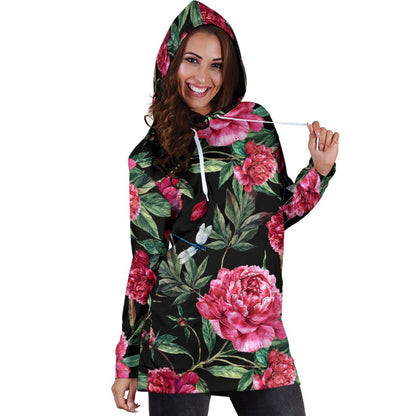 Peony Pattern Print Design PE04 Women Hoodie Dress