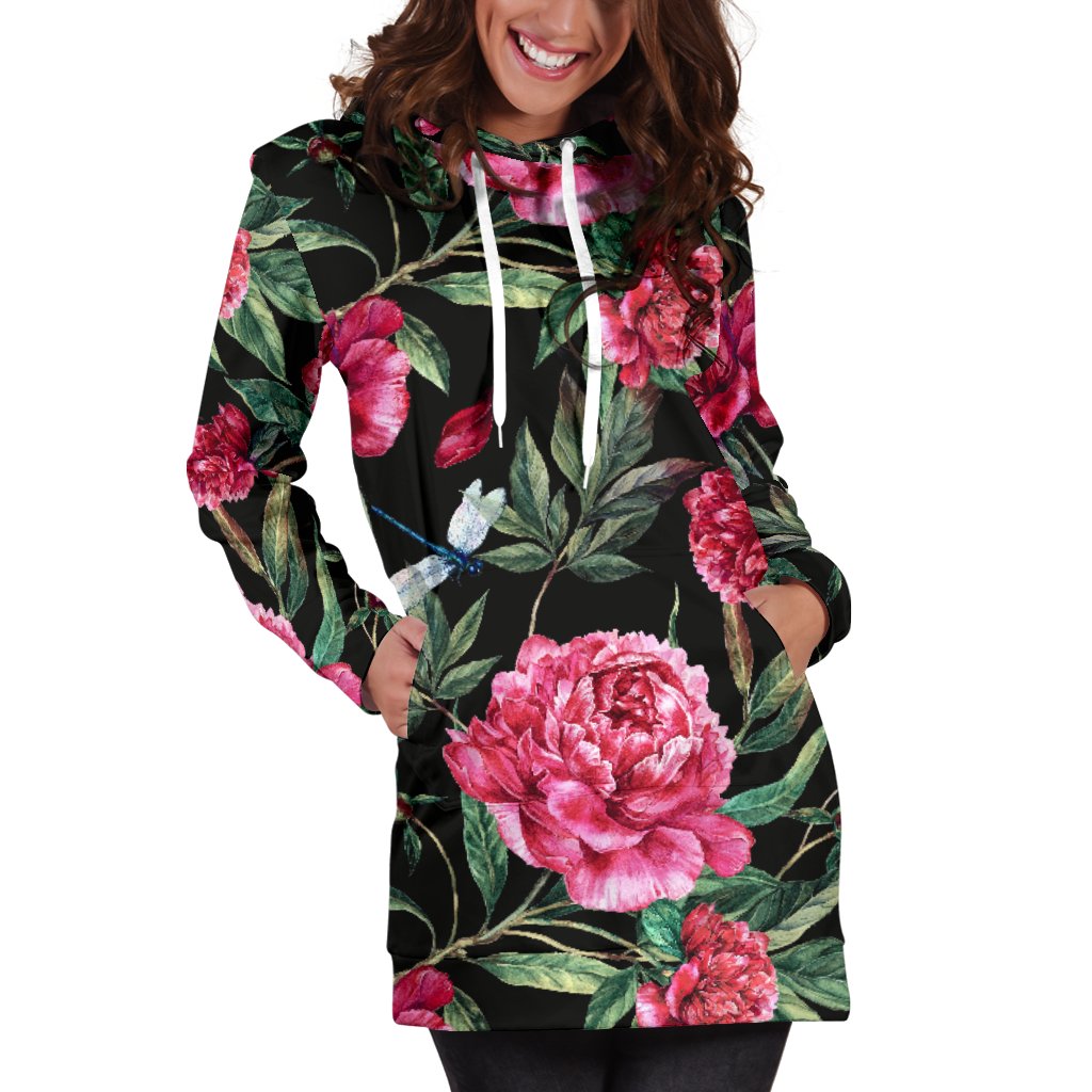 Peony Pattern Print Design PE04 Women Hoodie Dress