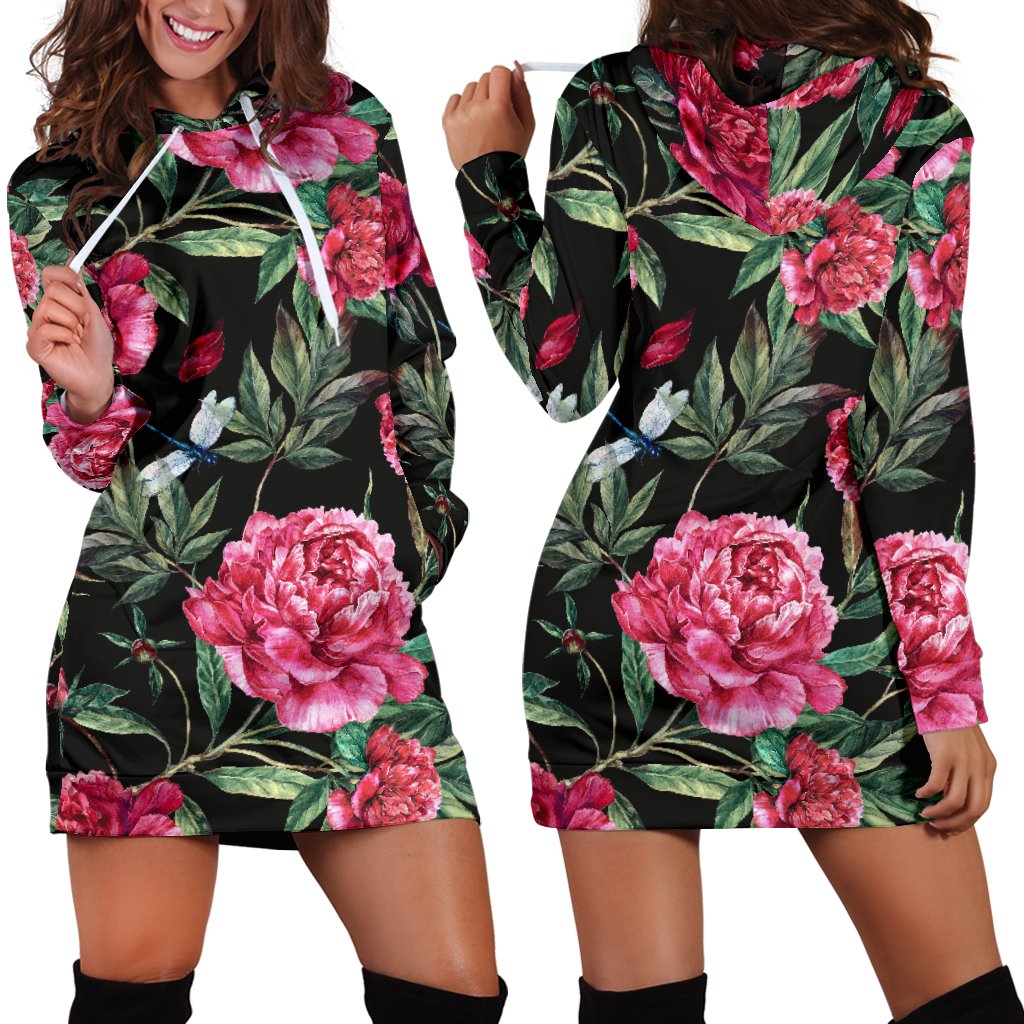 Peony Pattern Print Design PE04 Women Hoodie Dress