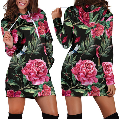 Peony Pattern Print Design PE04 Women Hoodie Dress