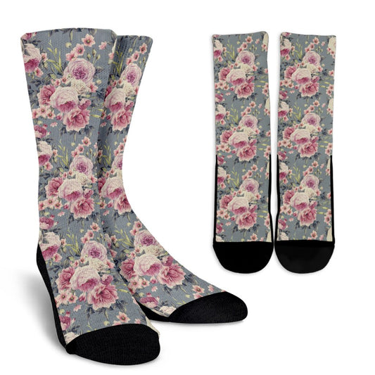 Peony Pattern Print Design PE05 Crew Socks-JORJUNE.COM