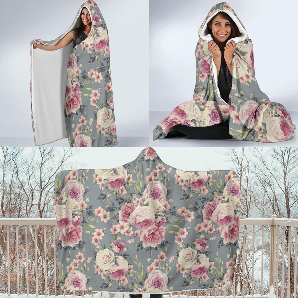 Peony Pattern Print Design PE05 Hooded Blanket-JORJUNE.COM