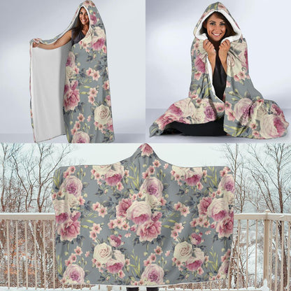Peony Pattern Print Design PE05 Hooded Blanket-JORJUNE.COM