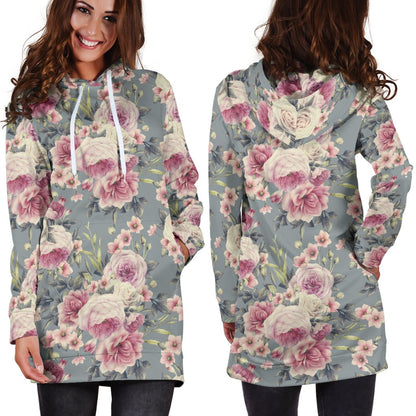 Peony Pattern Print Design PE05 Women Hoodie Dress