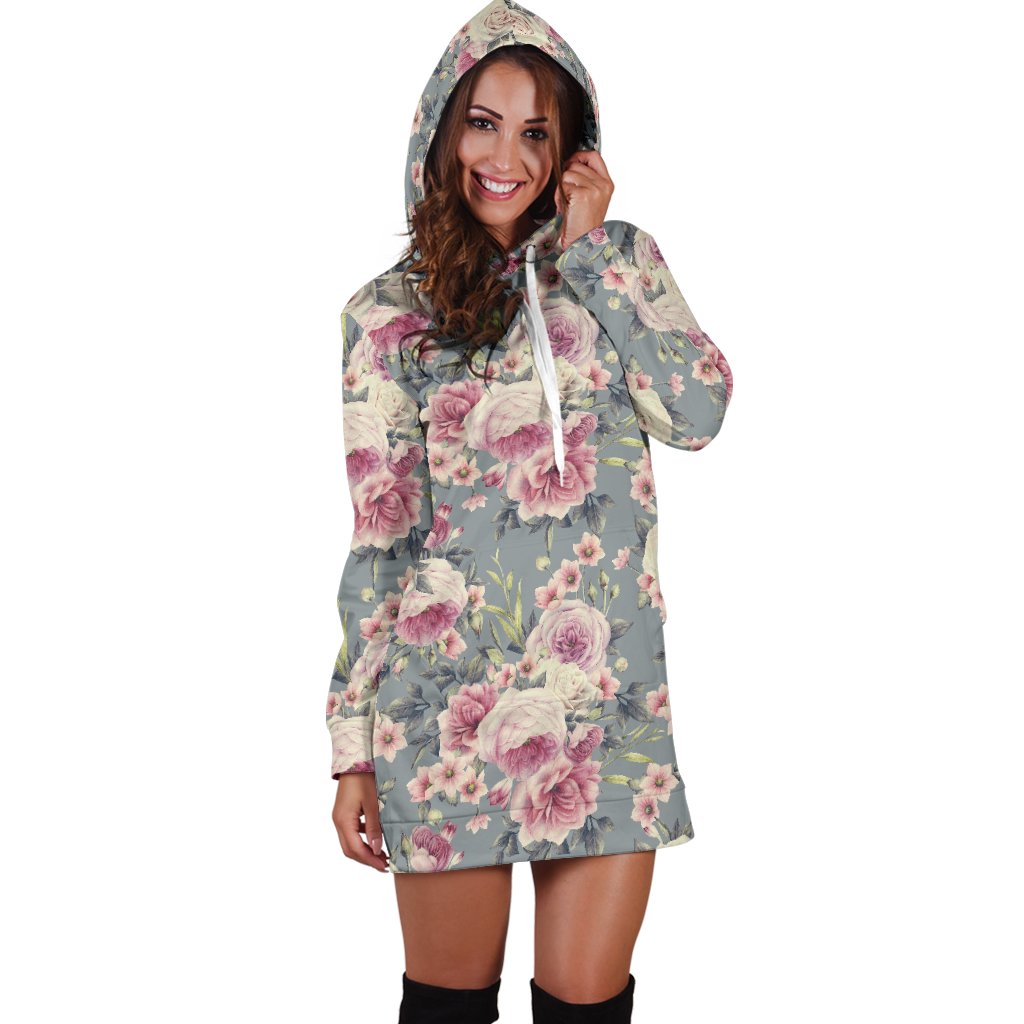 Peony Pattern Print Design PE05 Women Hoodie Dress
