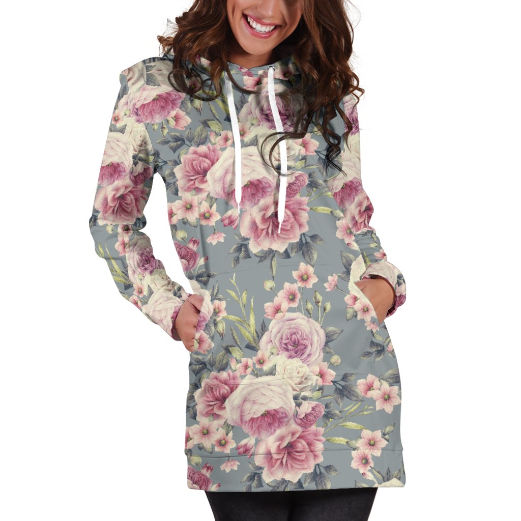 Peony Pattern Print Design PE05 Women Hoodie Dress