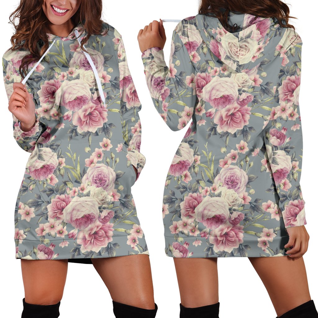 Peony Pattern Print Design PE05 Women Hoodie Dress
