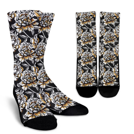 Peony Pattern Print Design PE06 Crew Socks-JORJUNE.COM