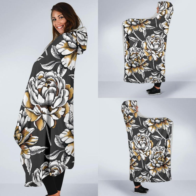 Peony Pattern Print Design PE06 Hooded Blanket-JORJUNE.COM