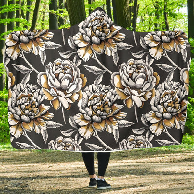 Peony Pattern Print Design PE06 Hooded Blanket-JORJUNE.COM