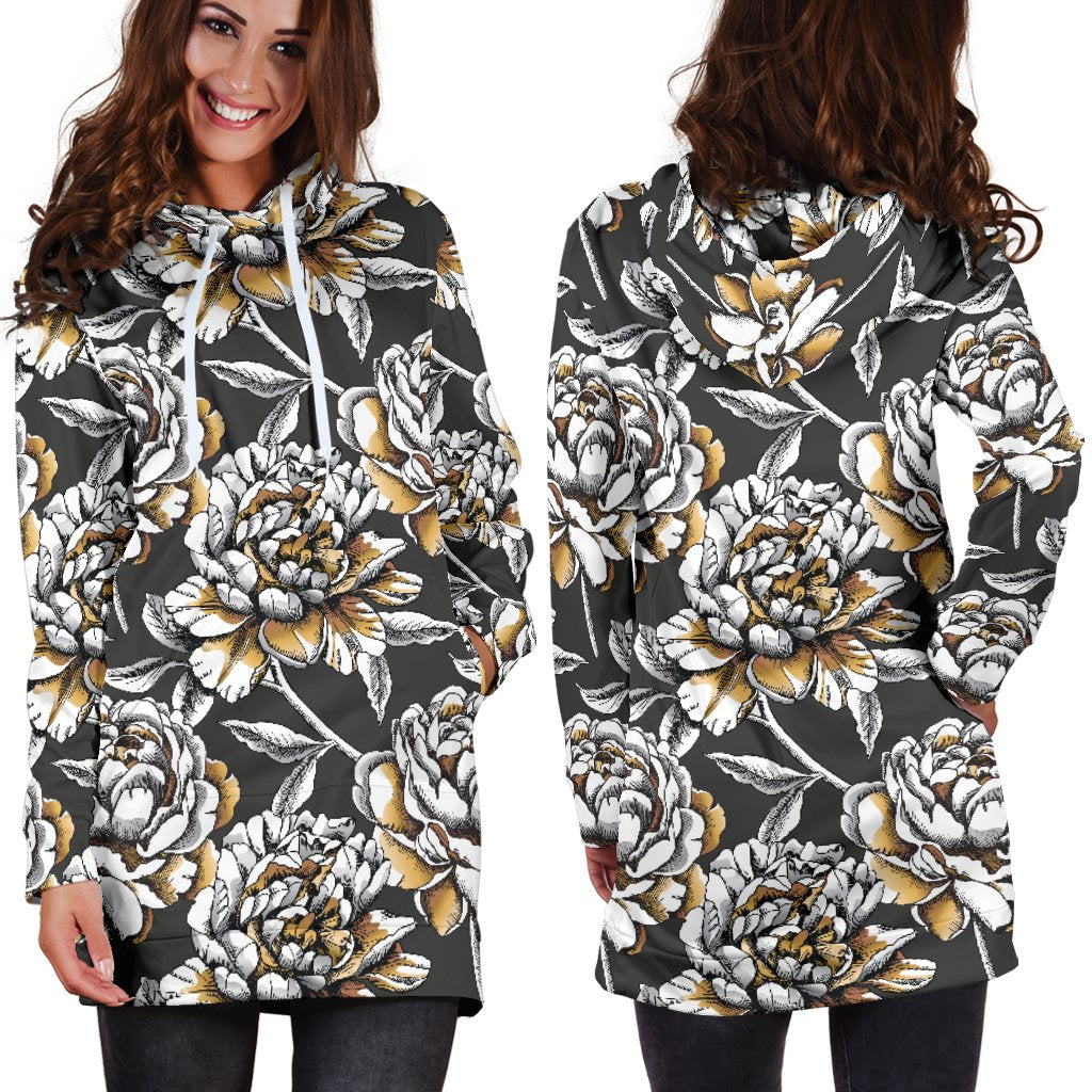 Peony Pattern Print Design PE06 Women Hoodie Dress
