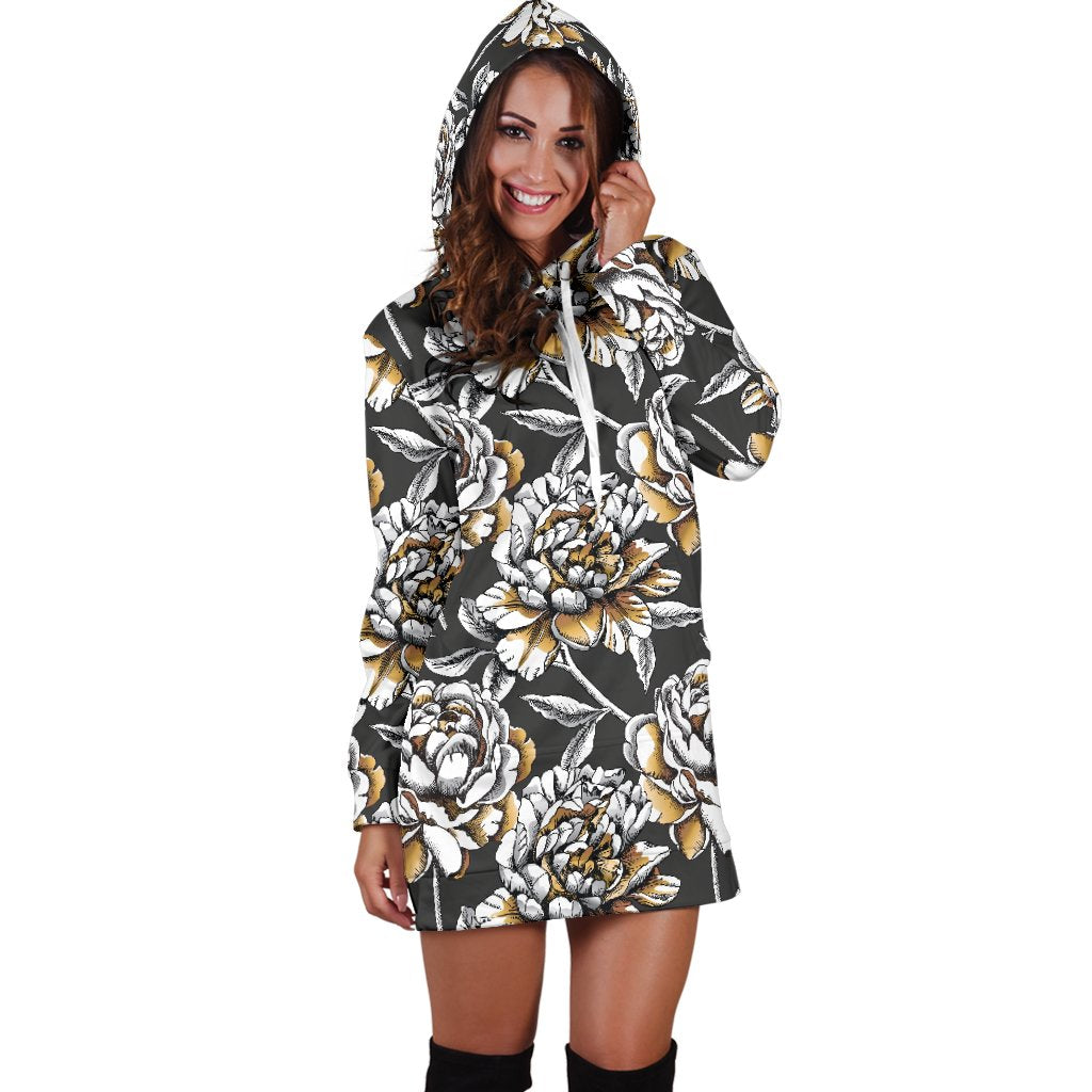 Peony Pattern Print Design PE06 Women Hoodie Dress