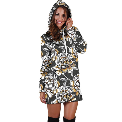 Peony Pattern Print Design PE06 Women Hoodie Dress