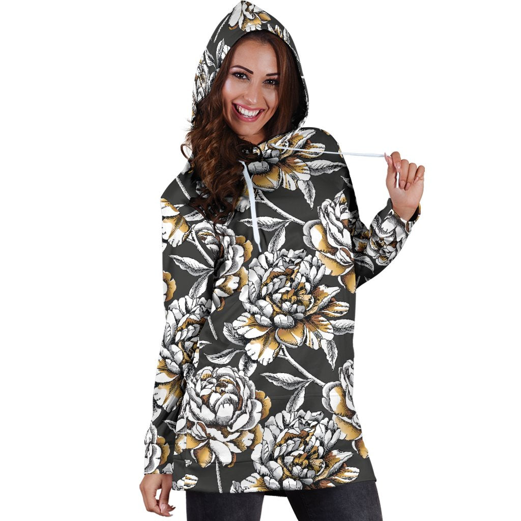 Peony Pattern Print Design PE06 Women Hoodie Dress