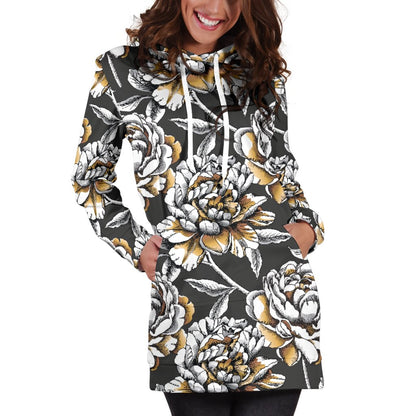 Peony Pattern Print Design PE06 Women Hoodie Dress