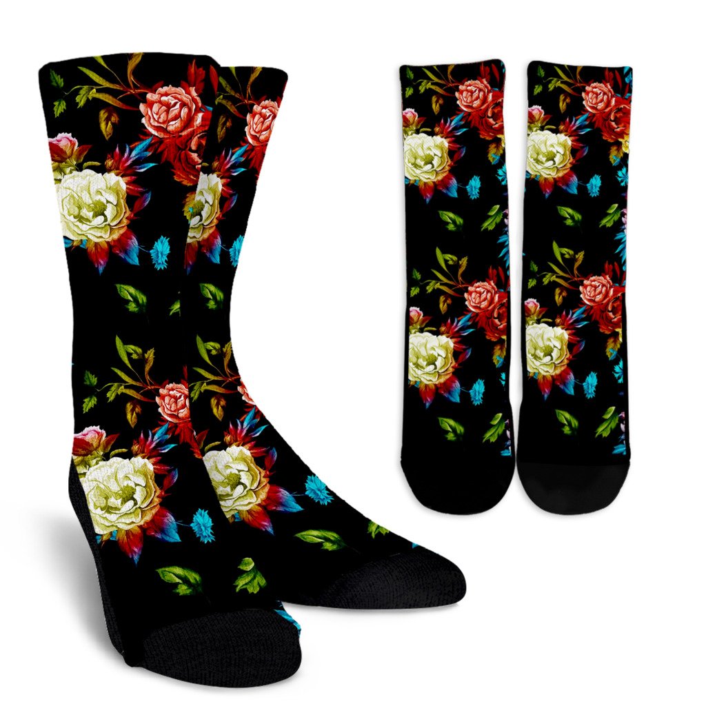 Peony Pattern Print Design PE07 Crew Socks-JORJUNE.COM