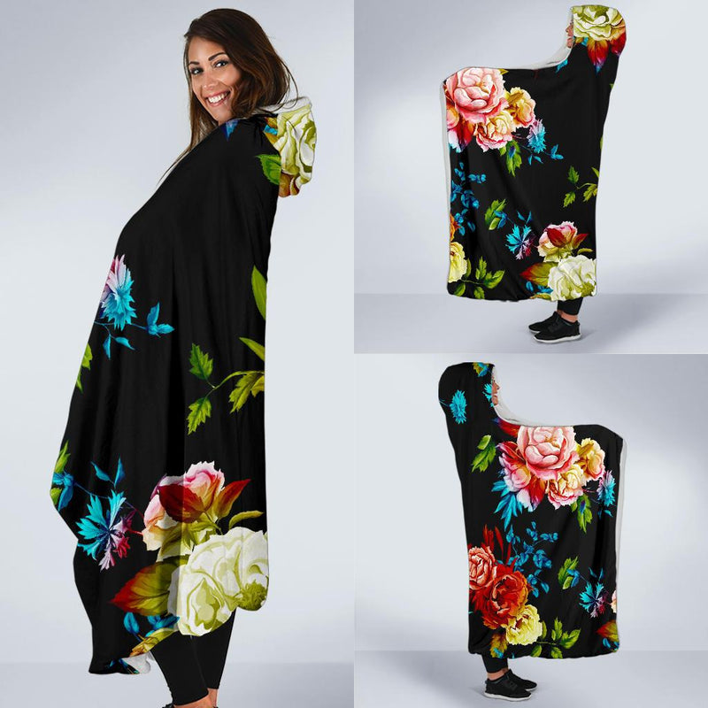 Peony Pattern Print Design PE07 Hooded Blanket-JORJUNE.COM