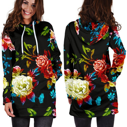 Peony Pattern Print Design PE07 Women Hoodie Dress