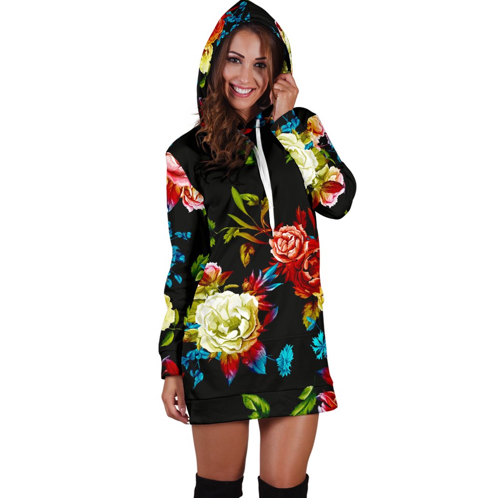 Peony Pattern Print Design PE07 Women Hoodie Dress